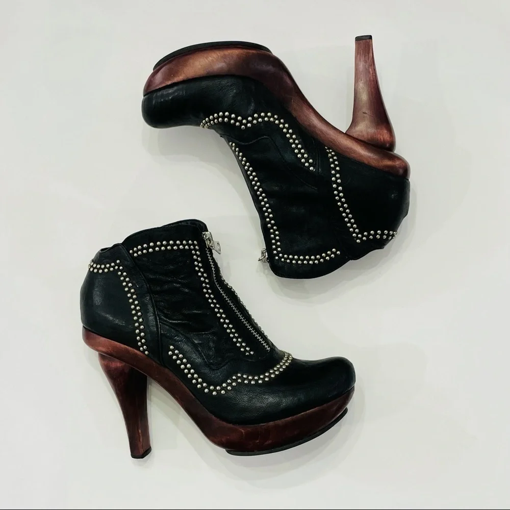 Calleen Cordero Free People Studded Platform Booties Wood Block Heal‎ Size &
